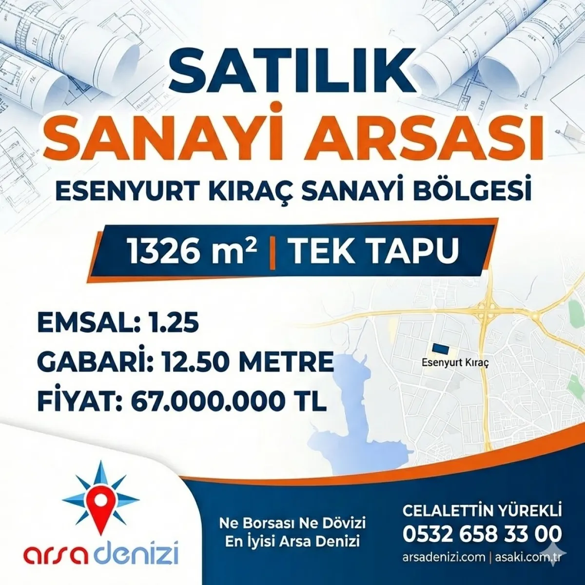 ESENYURT KIRA&Ccedil; SANAYİ'DE | 1326 m&sup2; | Y&Uuml;KSEK GABARİ & EMSAL |