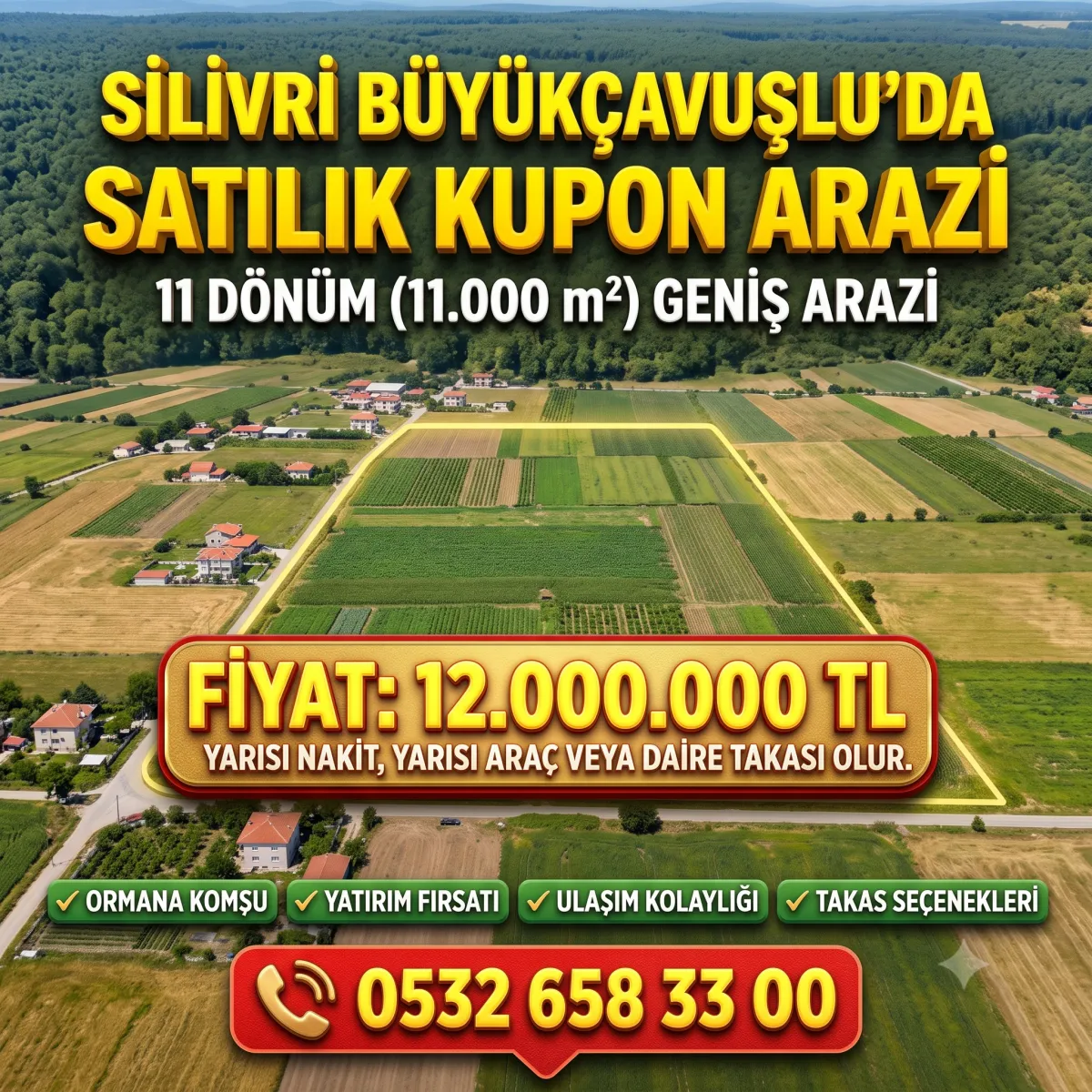 Silivri Yatırımlık 11 D&ouml;n&uuml;m Tarla - Takas Se&ccedil;enekli
