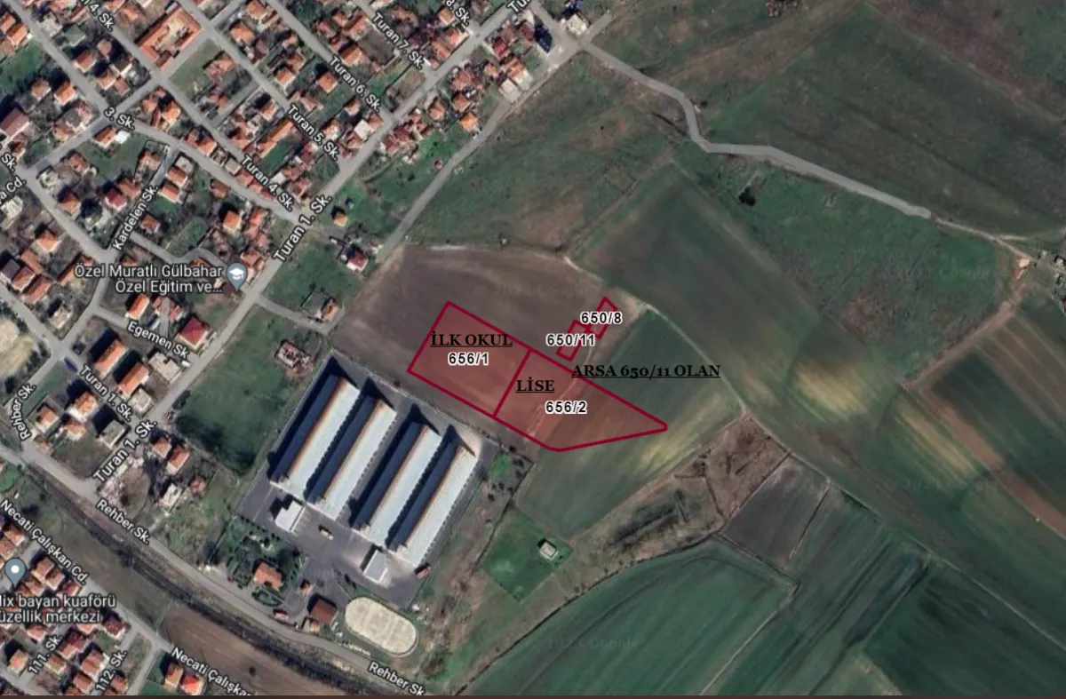 Tekirdağ Muratlı'da Lisenin Karşısın'da 353m2 Satılık Arsa