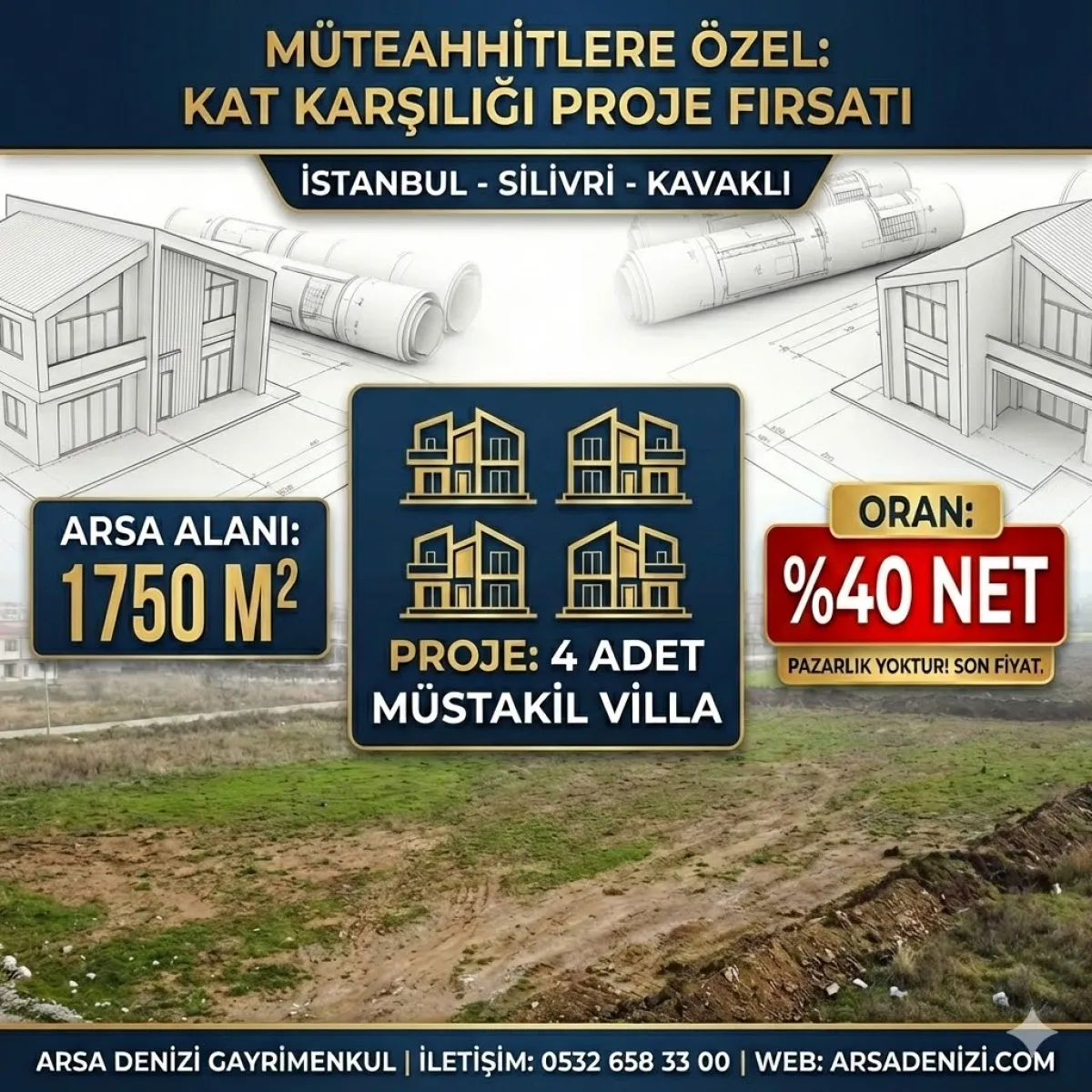 M&Uuml;TEAHHİTLERE &Ouml;ZEL! SİLİVRİ KAVAKLI&rsquo;DA 4 VİLLALIK KAT KARŞILIĞ