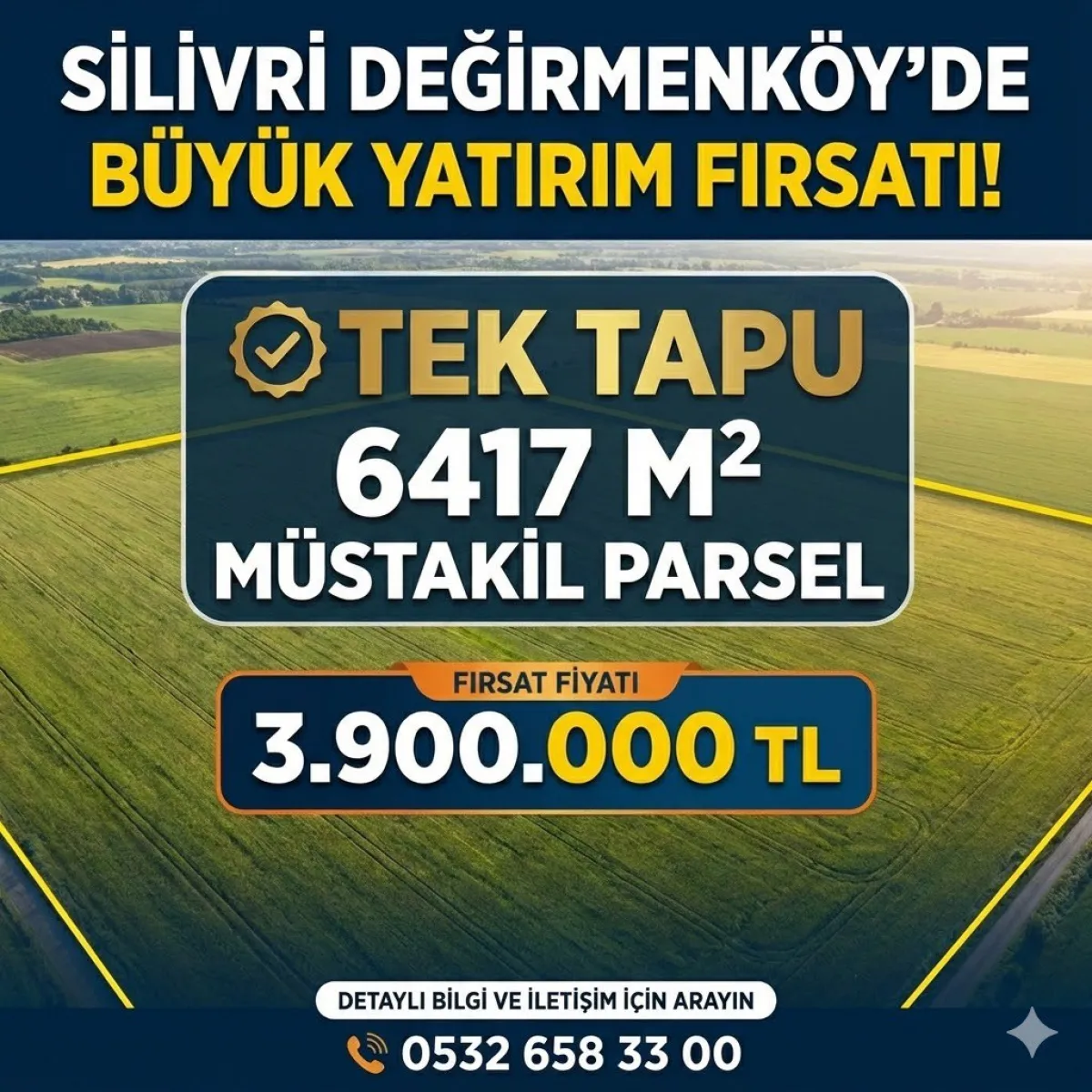 SİLİVRİ DEĞİRMENK&Ouml;Y'DE 6.417 M&sup2; M&Uuml;STAKİL PARSEL FIRSATI! 🚜