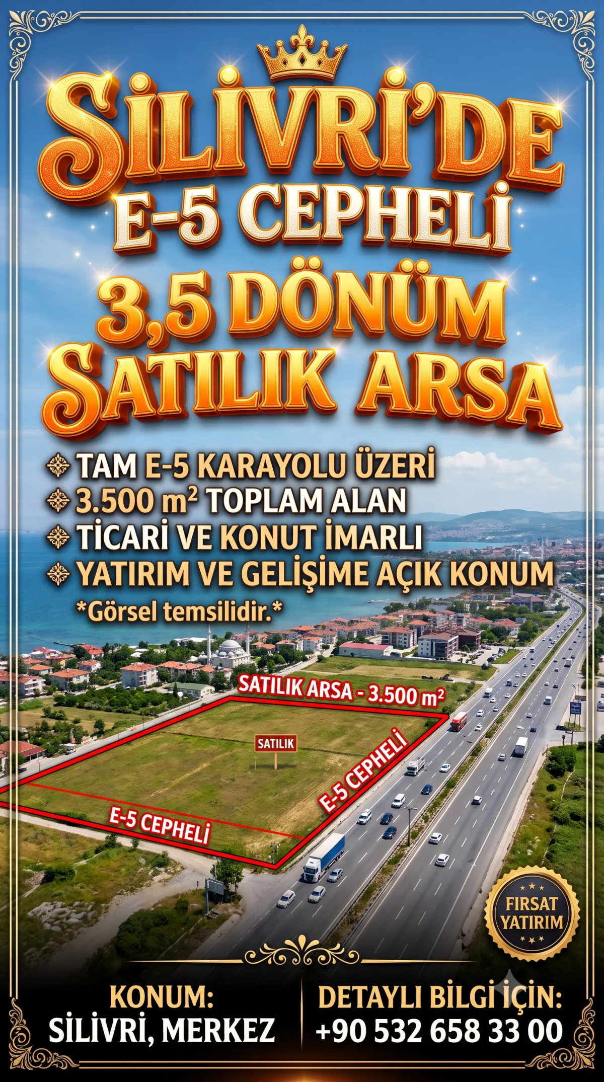 E-5 SIFIR CEPHE | SİLİVRİ KAVAKLI'DA 3.5 D&Ouml;N&Uuml;M | SATILIK ARSA