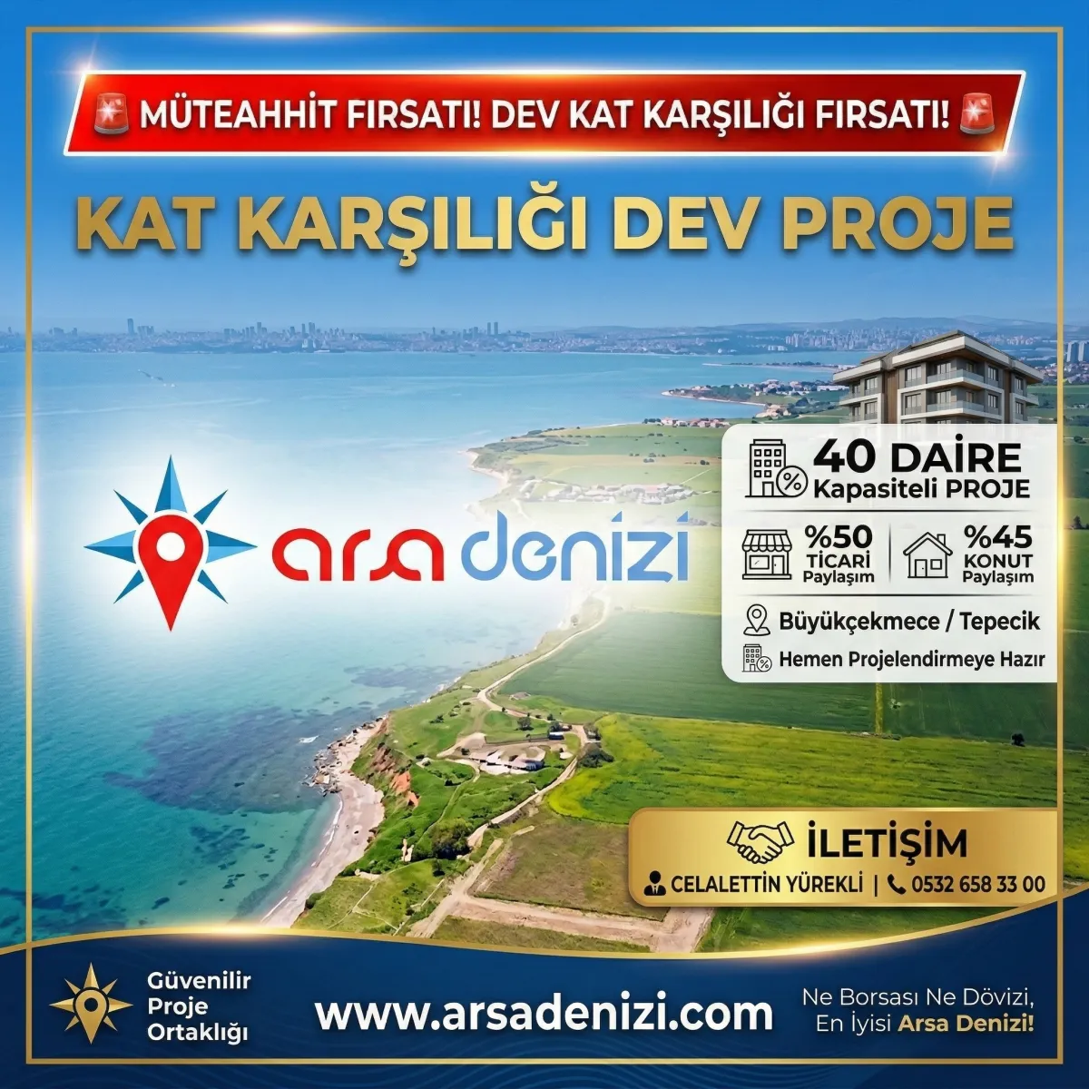 B&uuml;y&uuml;k&ccedil;ekmece Tepecık'te 40 Dairelik Kat Karşılığı Arsa