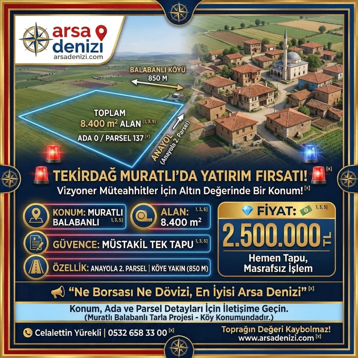 🚨 TEKİRDAĞ MURATLI BALABANLI'DA YATIRIMLIK DEV FIRSAT: 8.400 m&sup2;