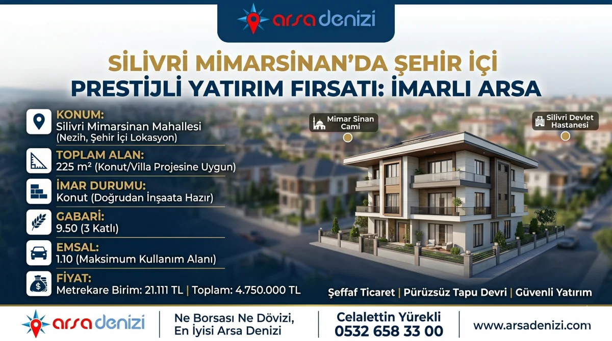 🚨 SİLİVRİ MİMARSİNAN'DA HEMEN İNŞAATA HAZIR, İMARLI FIRSAT ARSA!