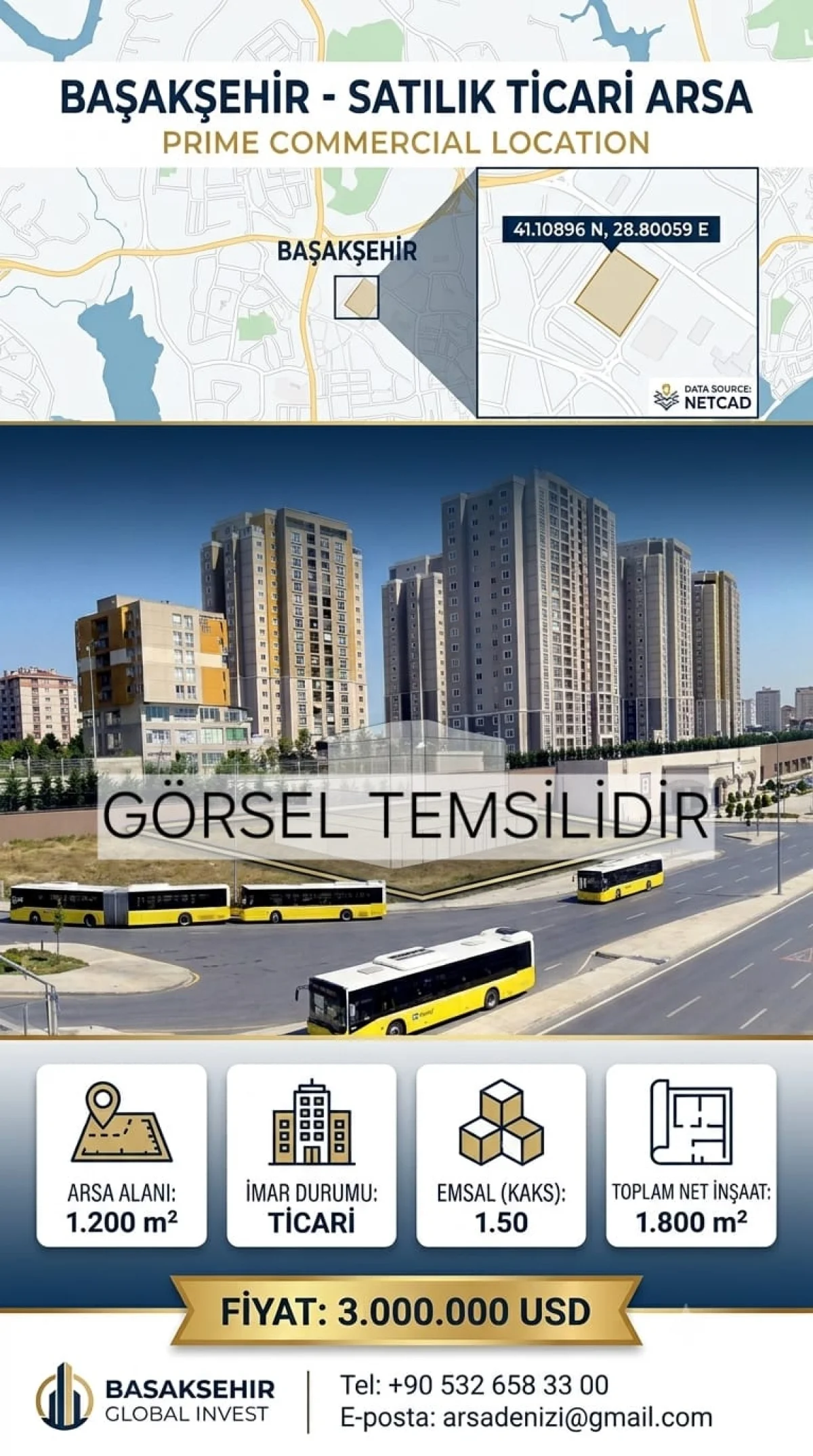 İstanbul Başakşehir de Satılık Ticari Arsa!