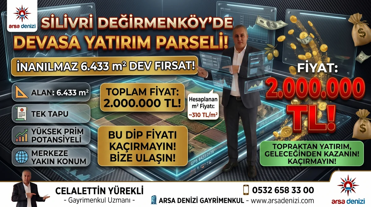 DEĞİRMENK&Ouml;Y'DE İNANILMAZ FIRSAT: 6.433 m&sup2; TARLA 2 MİLYON TL