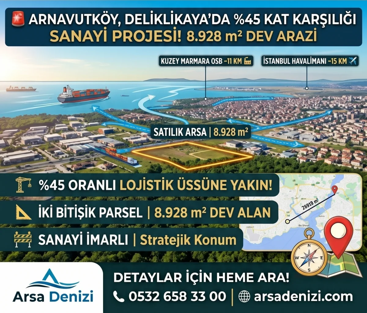 DELİKLİKAYA'DA DEV FIRSAT! %45 KAT KARŞILIĞI SANAYİ İMARLI ARSA!