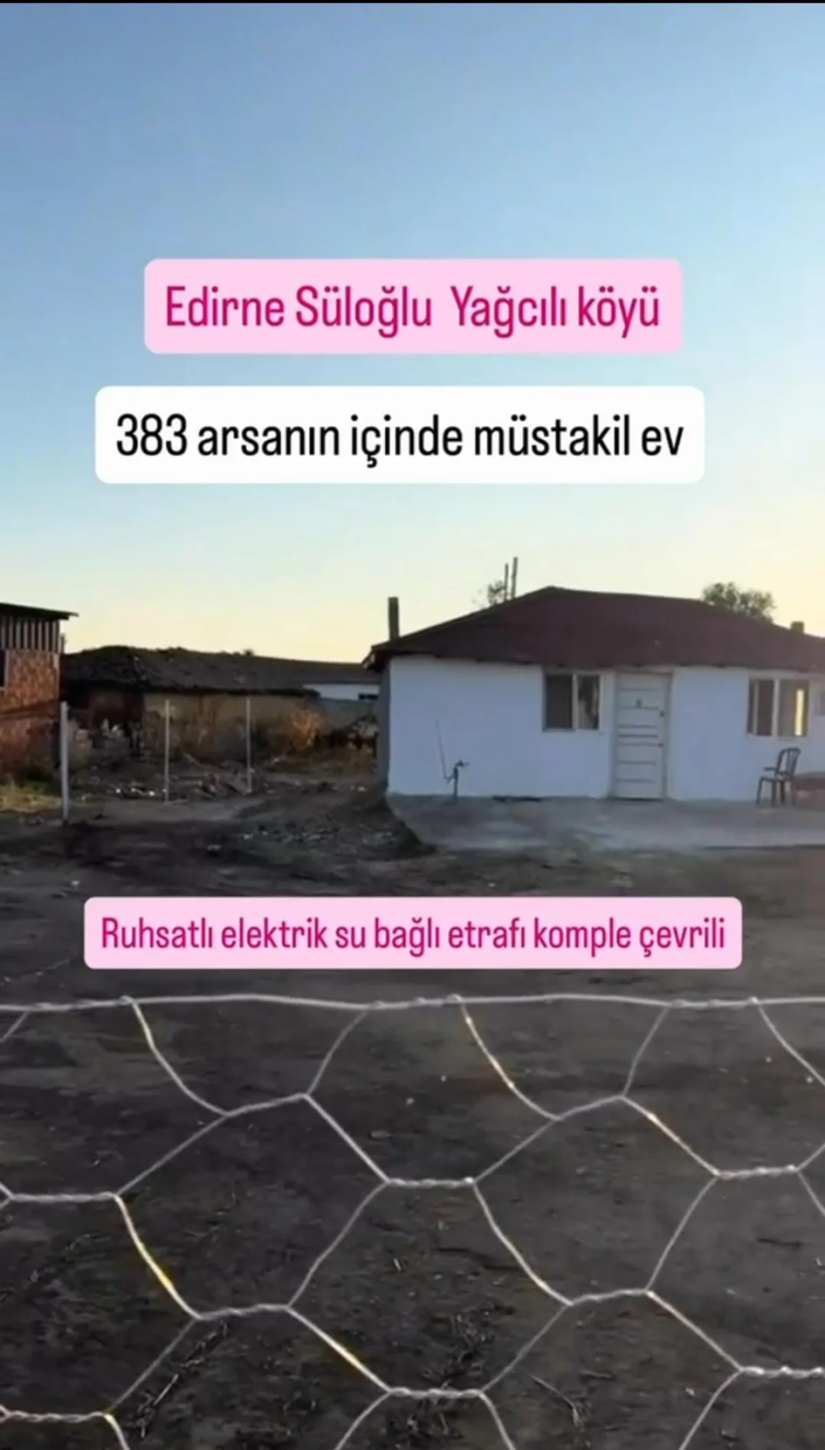 Edirne S&uuml;loğlu Yağcılı&rsquo;da 383 m&sup2; Arsa İ&ccedil;erisinde Ruhsatlı M&uuml;staki
