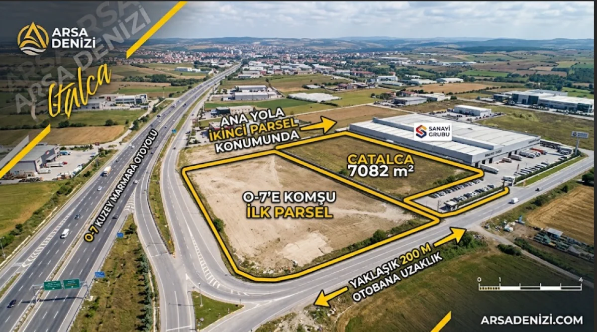 &Ccedil;atalca Merkezde 7.082 m&sup2; Fabrika Yanı Satılık Tarla