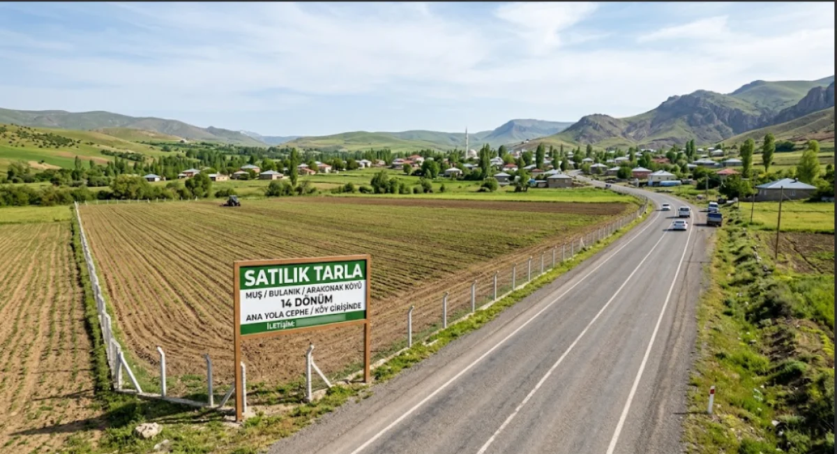 Muş Bulanık Arakonak'ta Ana Yola Cephe Satılık 14 D&ouml;n&uuml;m Tarla!