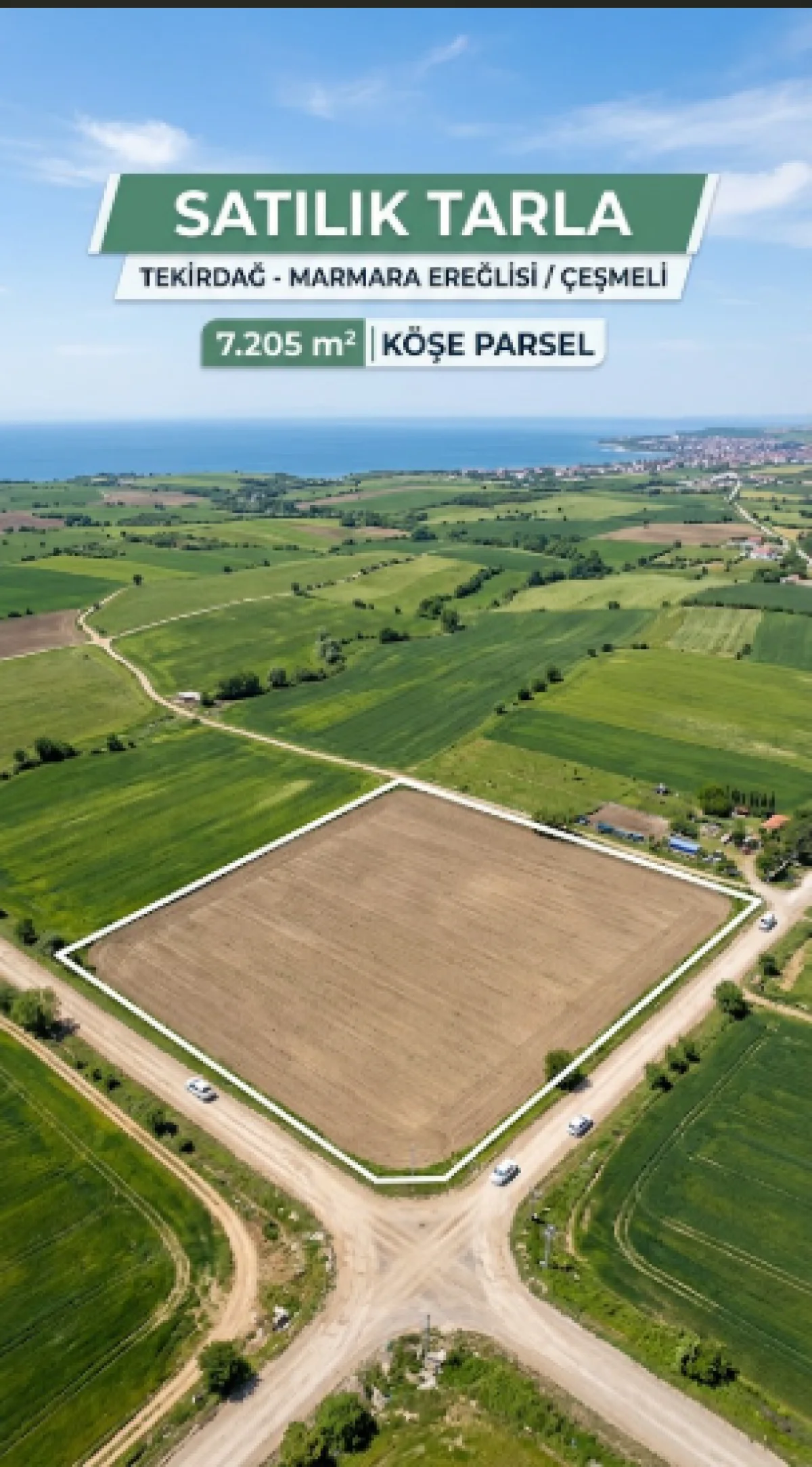 Tekirdağ Marmara Ereğlisi &Ccedil;eşmeli'de Satılık 7.205 M&sup2; K&ouml;şe Parsel